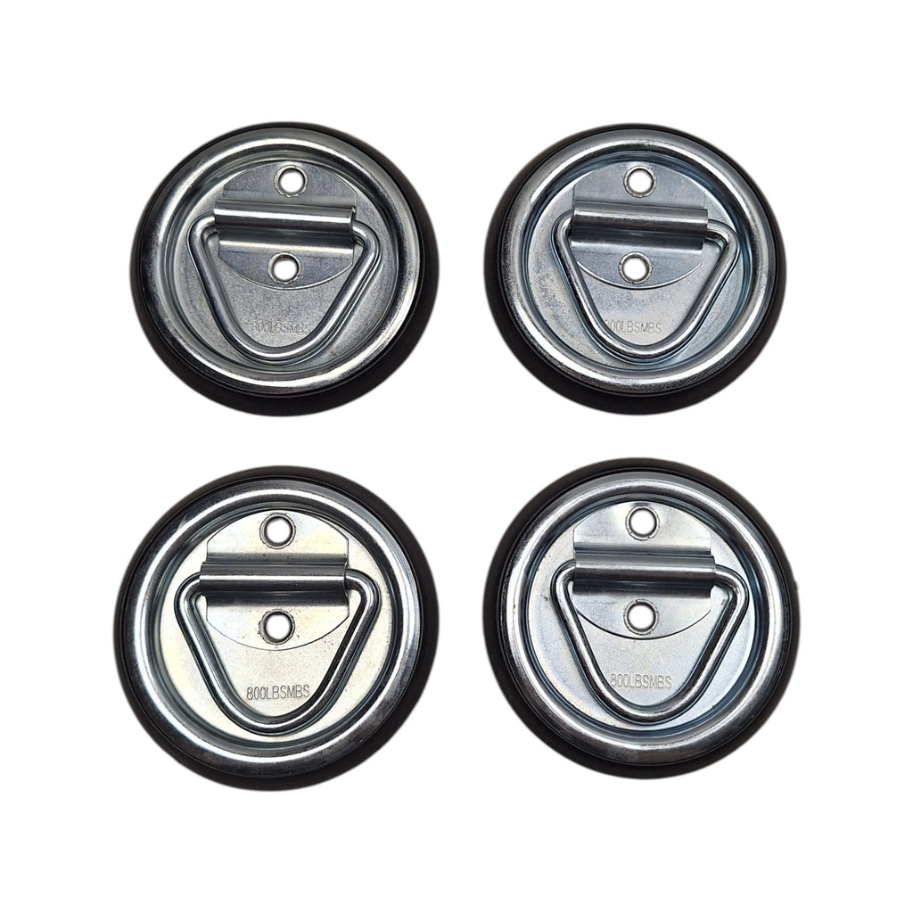 Four - 4" Round Surface Mount D Ring Tie Downs Trailer ATV 800# Rated with Bezel (RR02-LOTOF4)