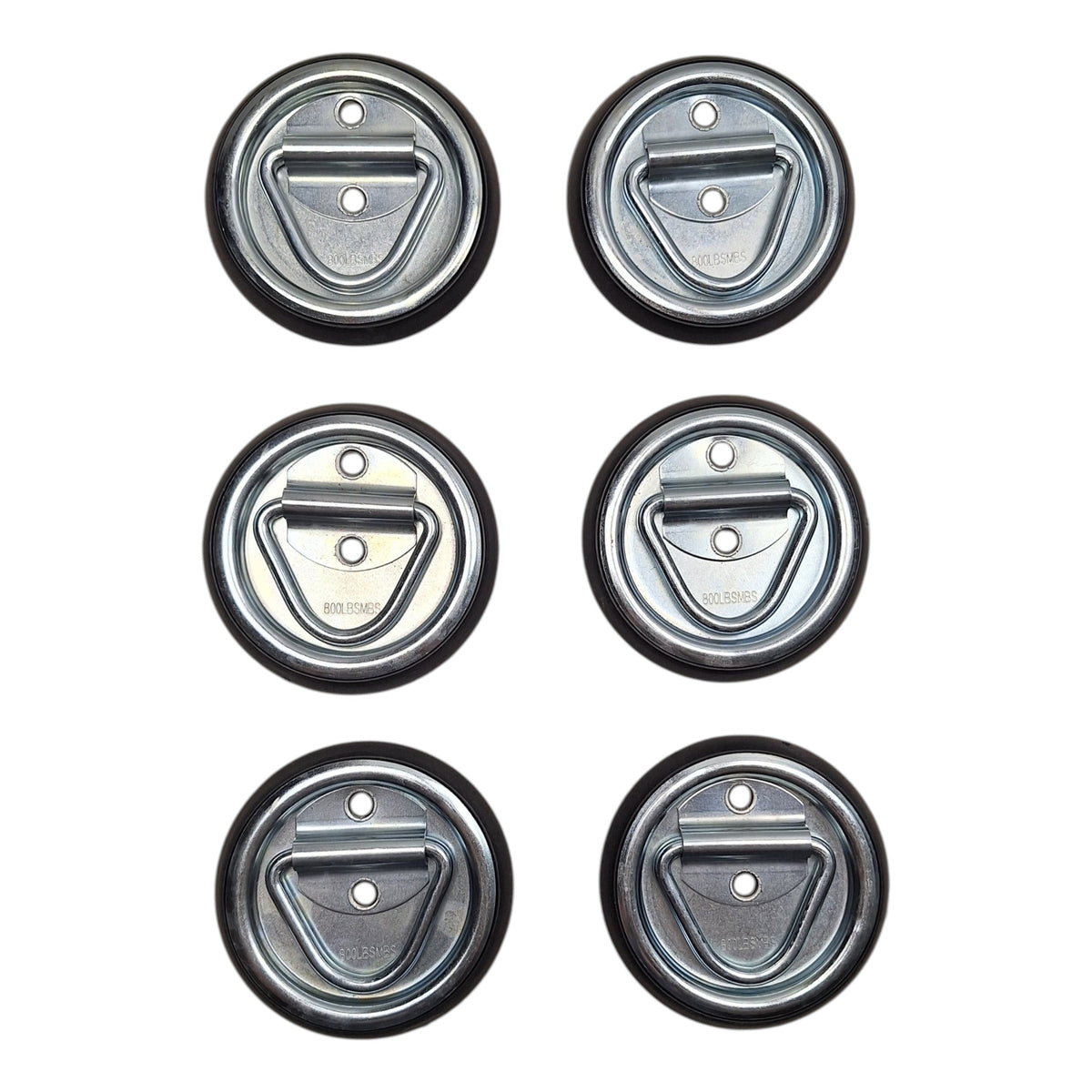 Six - 4" Round Surface Mount D-Ring Tie Downs Trailer ATV 800# Rated with Bezel (RR02-LOTOF6)