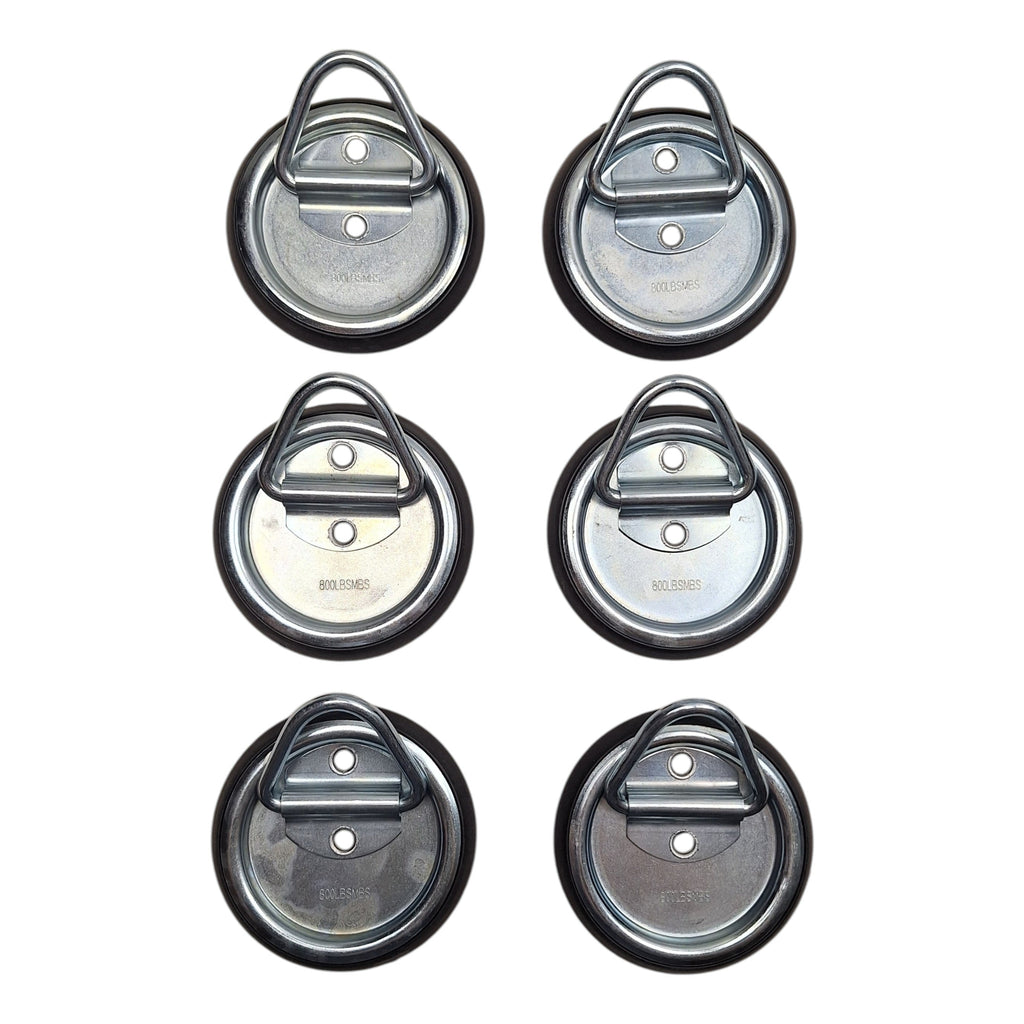 Six - 4" Round Surface Mount D-Ring Tie Downs Trailer ATV 800# Rated with Bezel (RR02-LOTOF6)