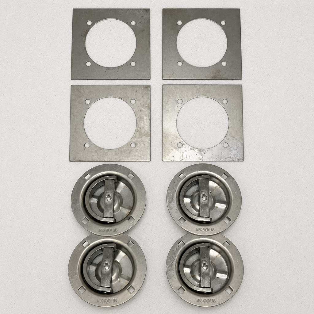 Set of 4 Recessed Full 360° Swivel 6000 lb Rated D-Ring Tie Downs with Backing Plates (RRQ6-BP-4)_)