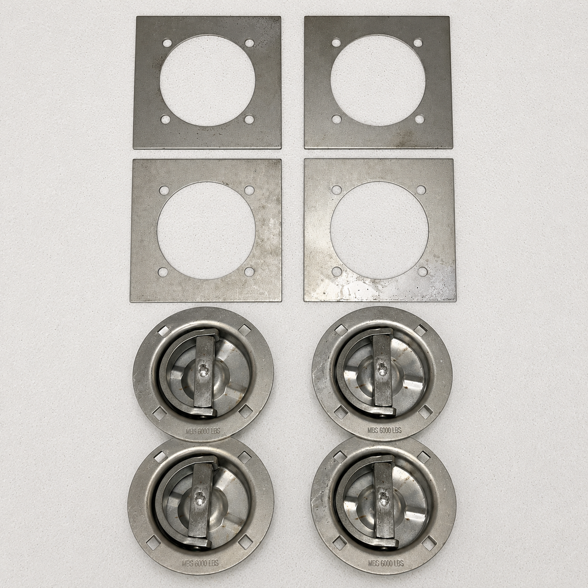 Set of 4 Recessed Full 360° Swivel 6000 lb Rated D-Ring Tie Downs with Backing Plates (RRQ6-BP-4)_)