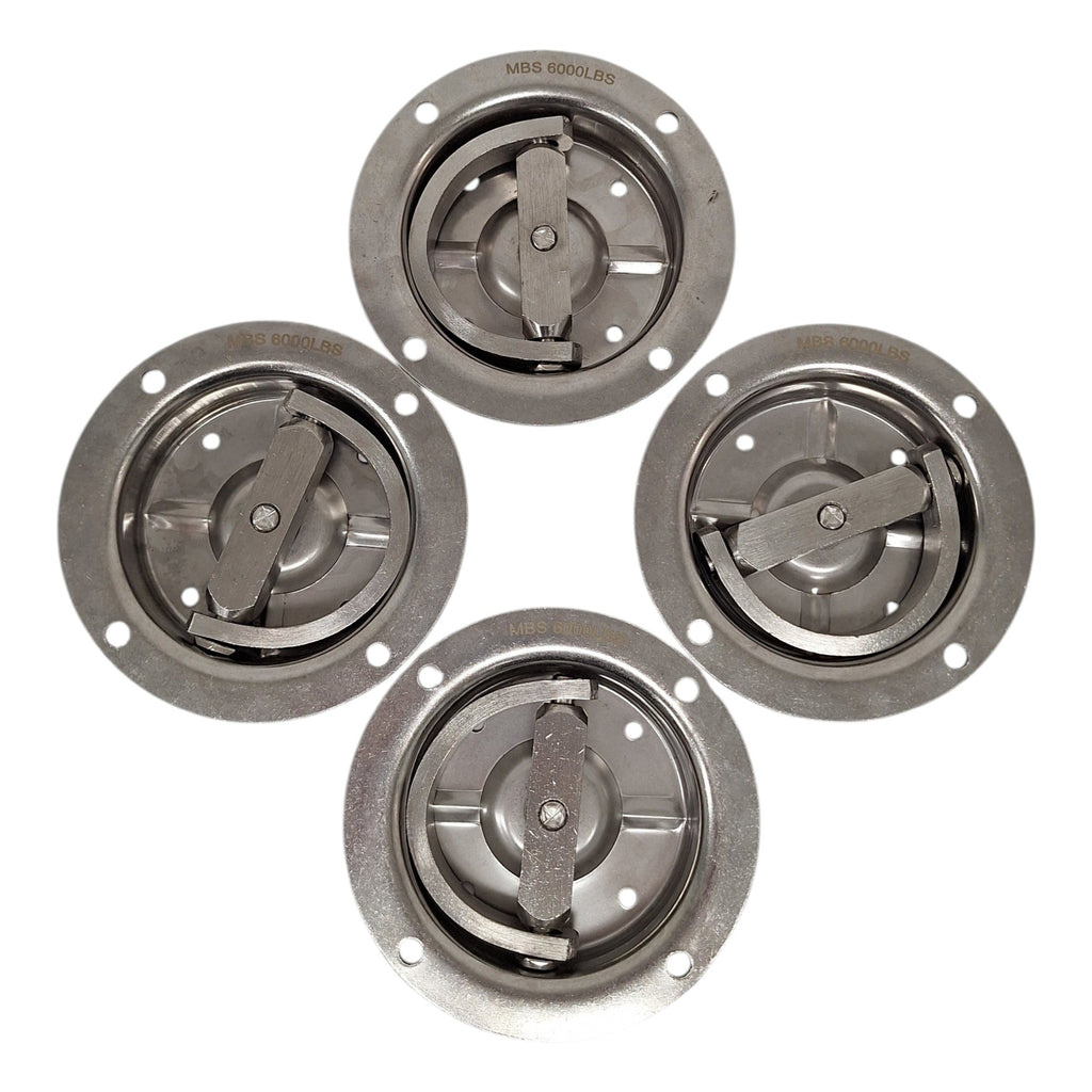 4pk Stainless Steel Swivel Recessed DRing 6000# Max Tie Down Cargo Trailer Deck (RRS6-LOTOF4)