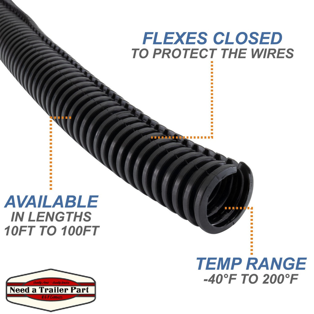 10 ft 3/4" Black Split Wire Loom High Temperature Conduit Polyethelene Trailer (RVT75-LOTOF10FT)