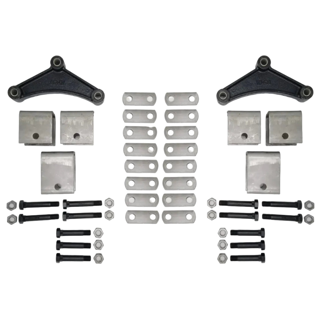 Tandem Trailer Axle Hanger Kit with Long Equalizers and Double 2" Shackle Straps (SHK-TA-SB-LE-DOUBLE)