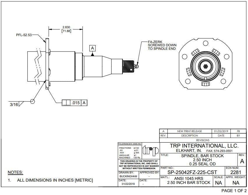 7000# Round Spindle #42 2.50 x 6 EZ Lube Flanged (SP-25042FZ-225)