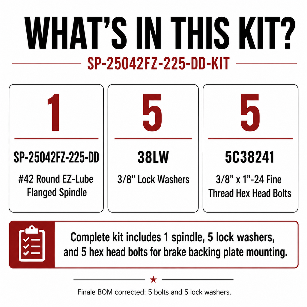 7K #42 Round EZ-Lube Trailer Axle Spindle Kit – 2.50" Weld-On Brake Flange with Hardware (SP-25042FZ-225-DD-KIT)