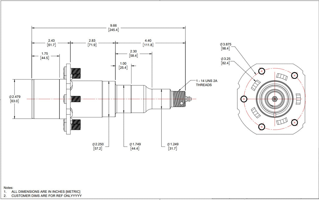 #42 Spindle, Torsion axle, with Spindle Hardware (SP-T60FBZ-KIT)