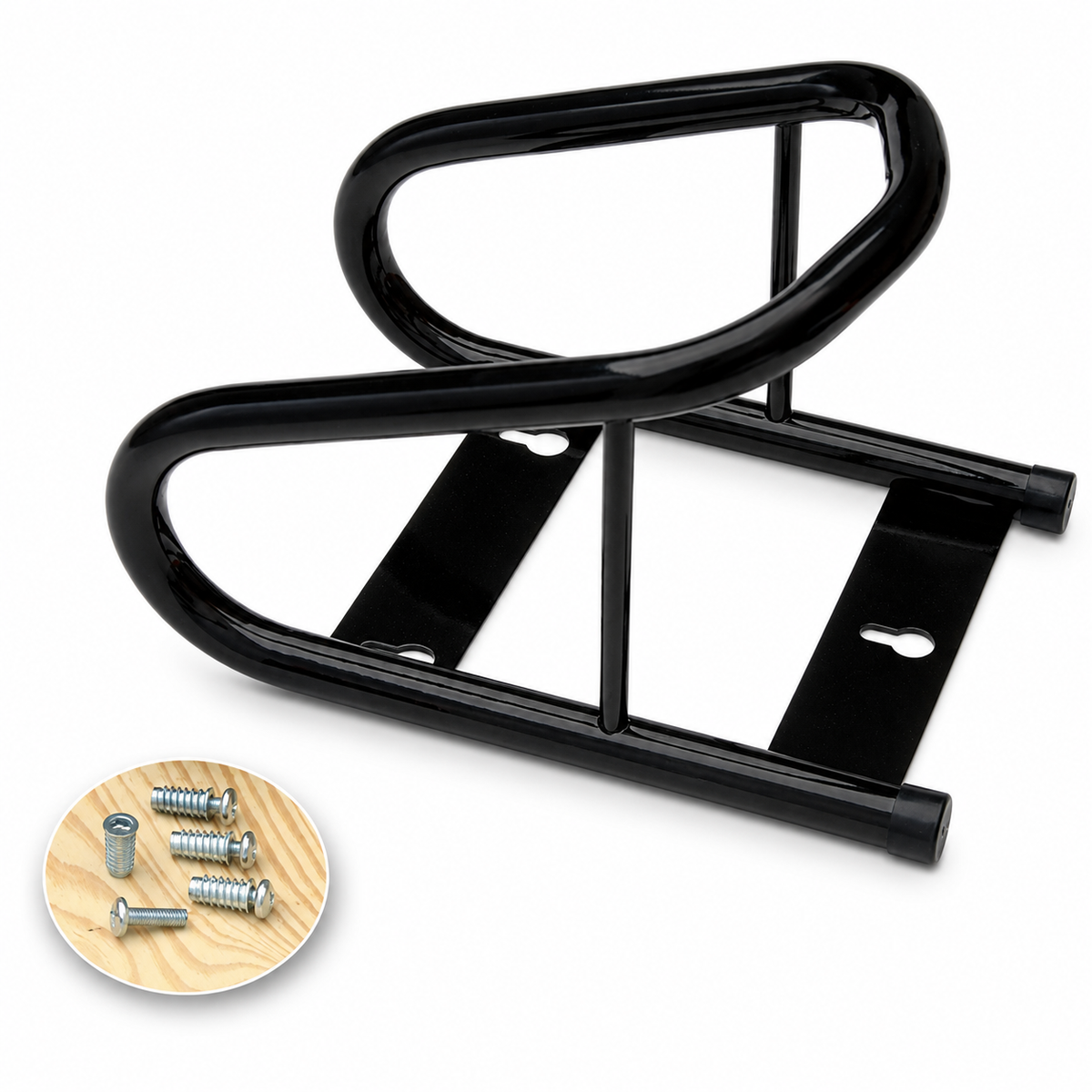 Phoenix USA Tow Rax Black Powder Coated Steel Wheel Chock with Wood Surface Mounting Hardware (SPWM)