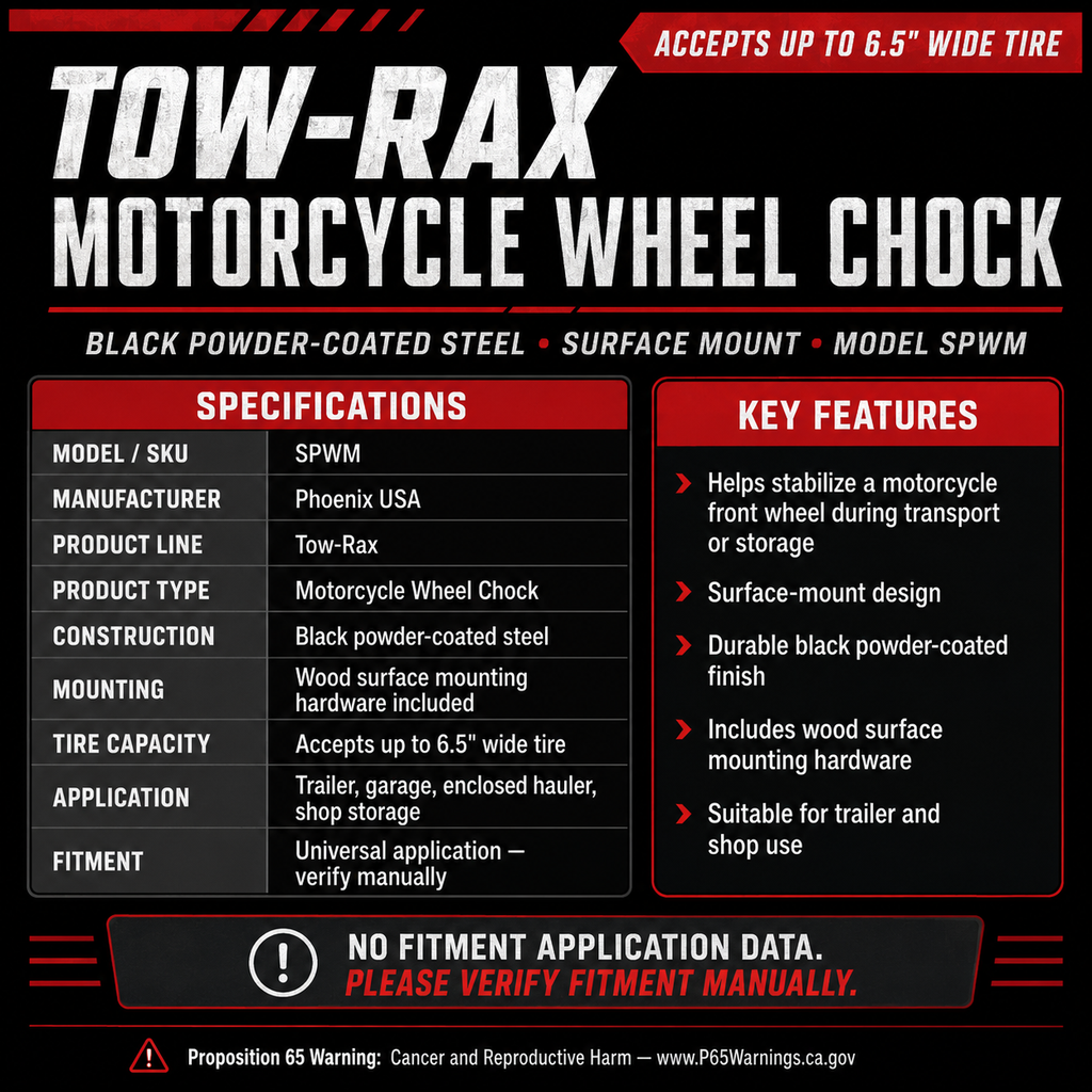 Phoenix USA Tow Rax Black Powder Coated Steel Wheel Chock with Wood Surface Mounting Hardware (SPWM)