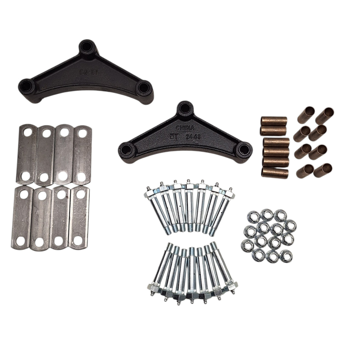 Tandem Axle Wet Bolt Suspension Rebuild Kit with EQ-E1 Equalizers, Brass Bushings & 3.125" Shackle Straps (SRK-TA-WB-LE-BB-3125)