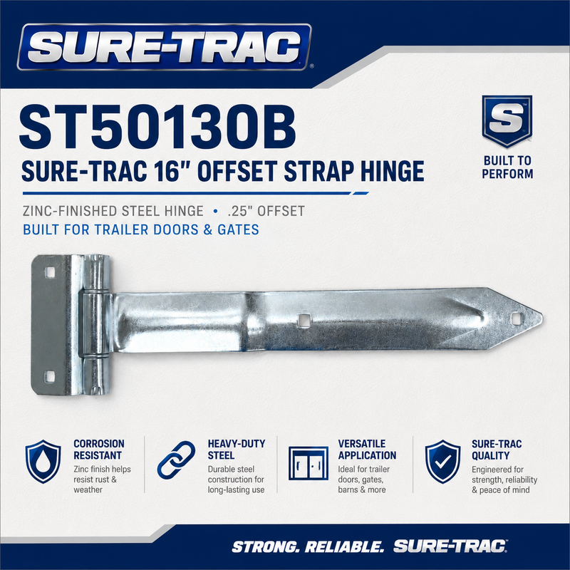 Sure-Trac Enclosed Trailer Double Door Strap Hinge – 16" Zinc Steel, .25" Offset (ST50130B)