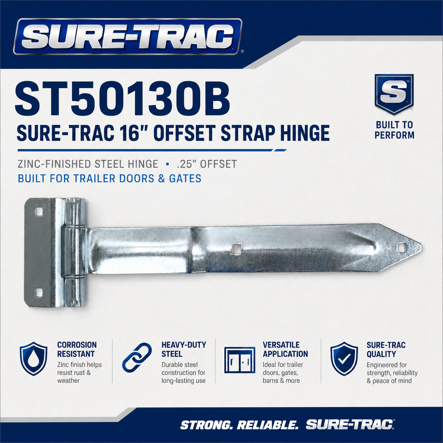 Sure-Trac Enclosed Trailer Double Door Strap Hinge – 16" Zinc Steel, .25" Offset (ST50130B)