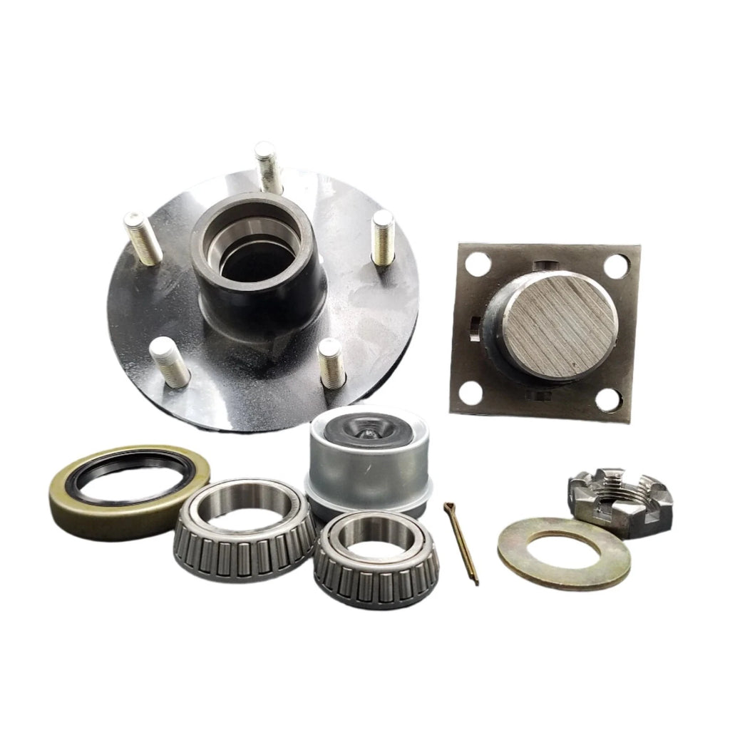 Pair of 5x5.5 Hubs with Flanged #84 Spindles 3500# fits Trailer Axle (STUB-84FZ-555-H-X2)