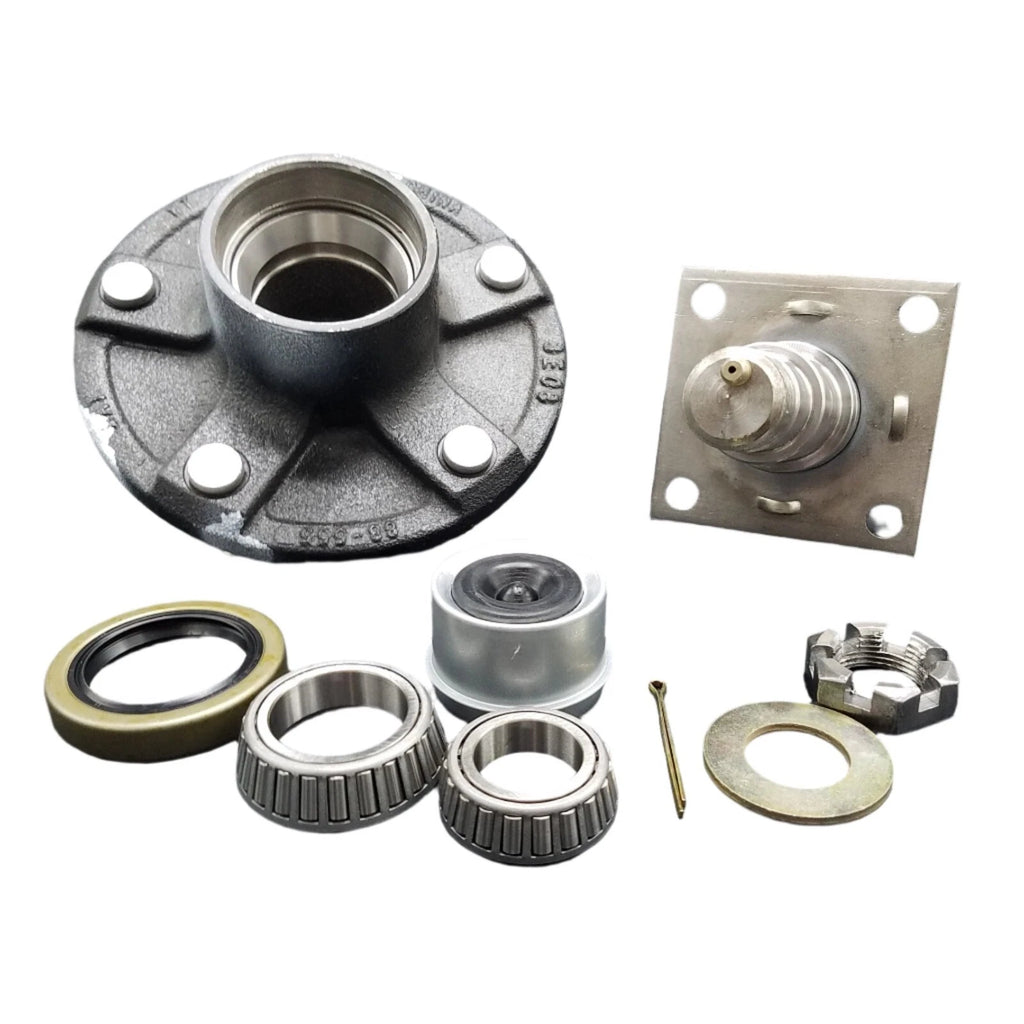 Pair of 5x5.5 Hubs with Flanged #84 Spindles 3500# fits Trailer Axle (STUB-84FZ-555-H-X2)