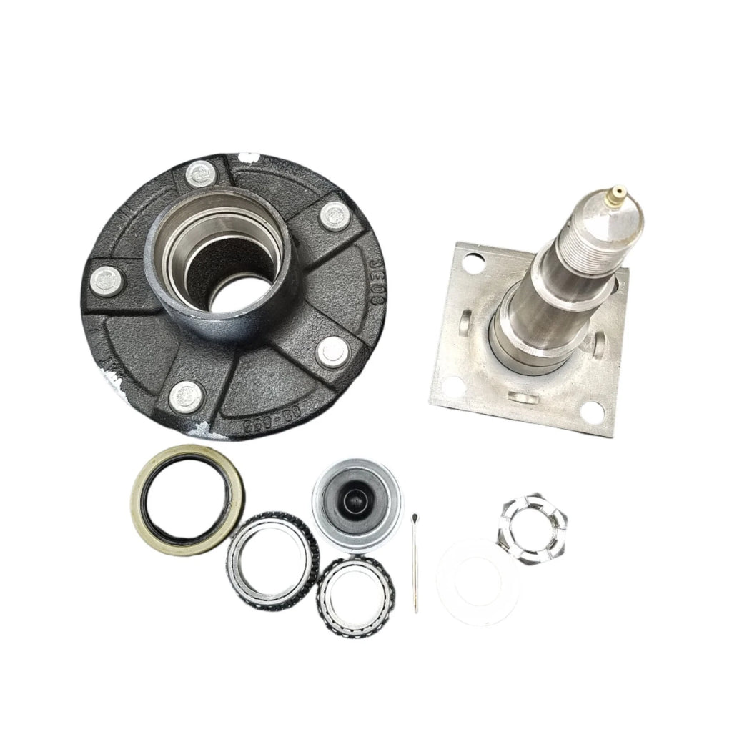 Pair of 5x5.5 Hubs with Flanged #84 Spindles 3500# fits Trailer Axle (STUB-84FZ-555-H-X2)
