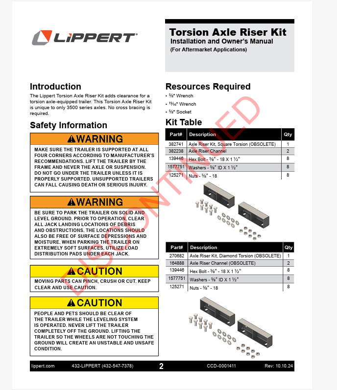 Axle Riser End Cap Lippert 4400# LC270862 Axle Riser Kit For LCI Torsion Trailer DIAMOND ...