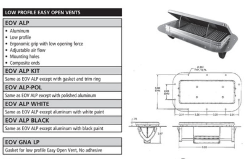 Aluminum Low Profile Two Way Air Vent Truck Trailer Camper RV Side Wall 1.25"  (EOV-ALP-KIT-1.25)
