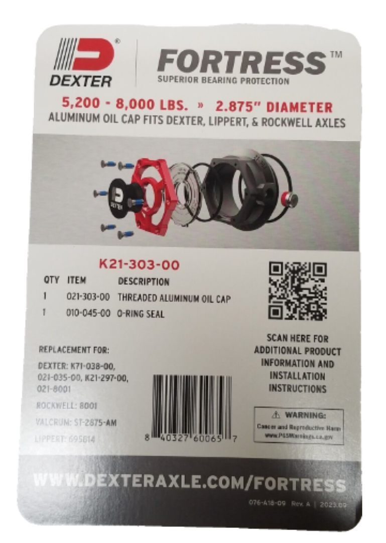 4 - Dexter FORTRESS 3.5" Diameter Aluminum 21-88 Oil Cap for 9-10,000lb axles (K21-302-00-FOUR)