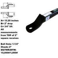 Brophy Solid 2" Shank Ball Mount – 2" Drop / 0.75" Rise, 1.25" Ball Hole, 10K Rated, 13.25" Long (BH20)
