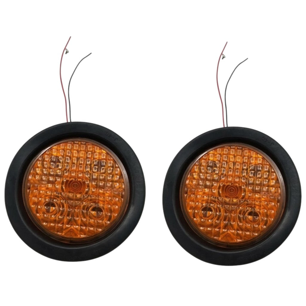 Two - 4" TecNiq Round LED Stop / Turn / Tail Lights - Amber / Amber (T40-AA0T-1-KIT-LOTOF2)