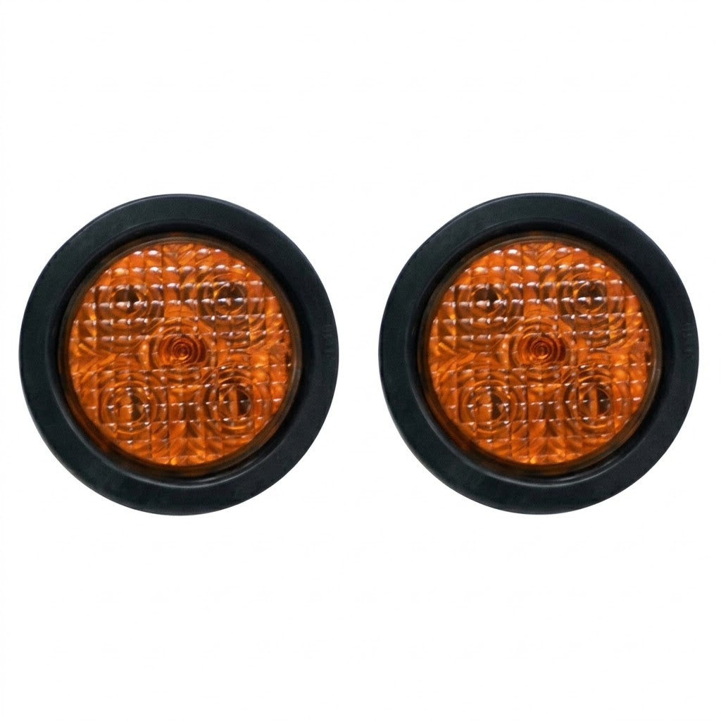 Two - 4" TecNiq Round LED Stop / Turn / Tail Lights - Amber / Amber (T40-AA0T-1-KIT-LOTOF2)