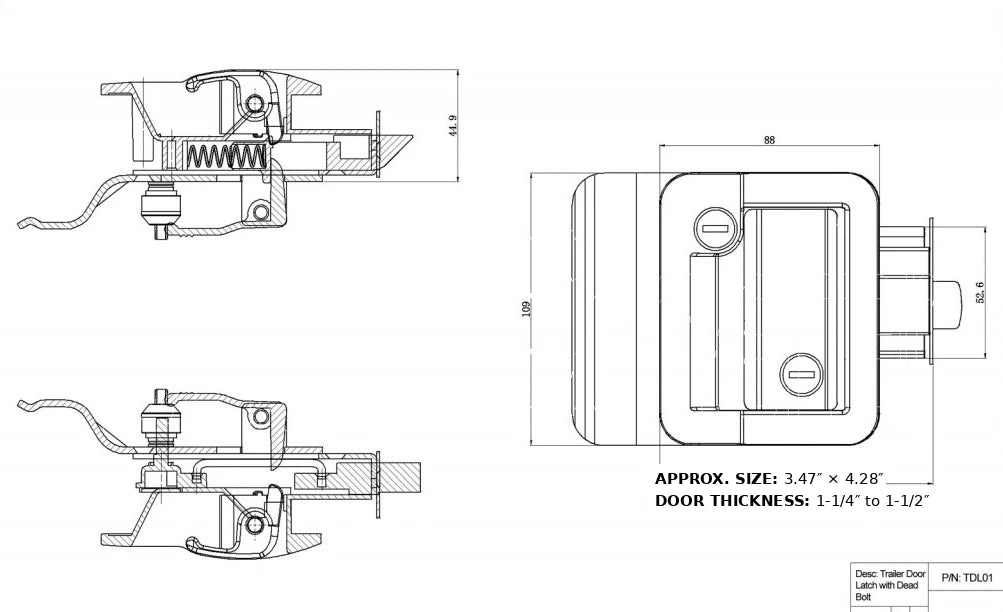 Jammy Cargo Trailer Door Lock w/4 Matching Keys, Chrome Plated (TDL01C)