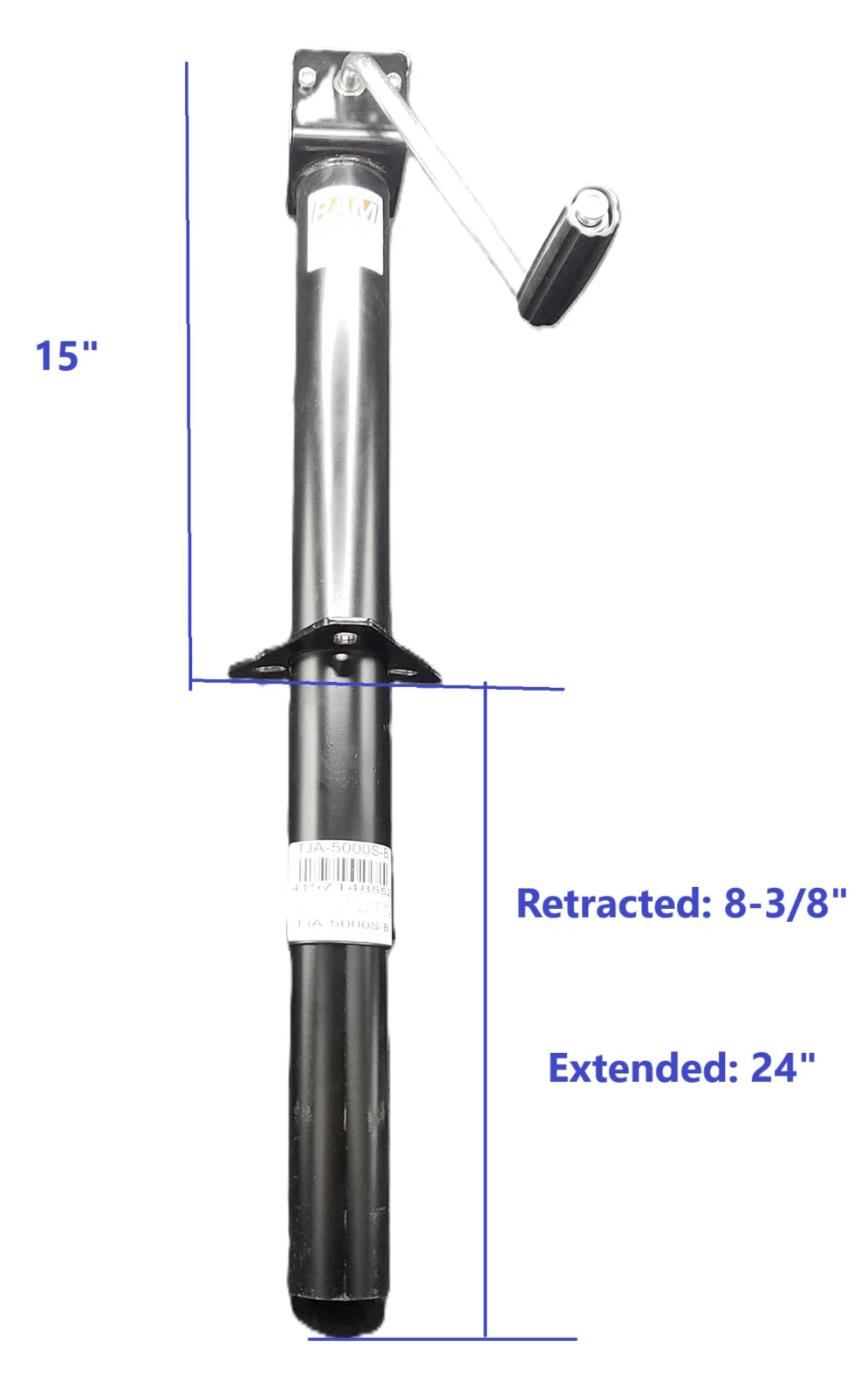 5,000 lb Sidewind A-Frame Trailer Jack – 15" Lift – 2-1/4" Outer Tube (TJA-5000S-B)