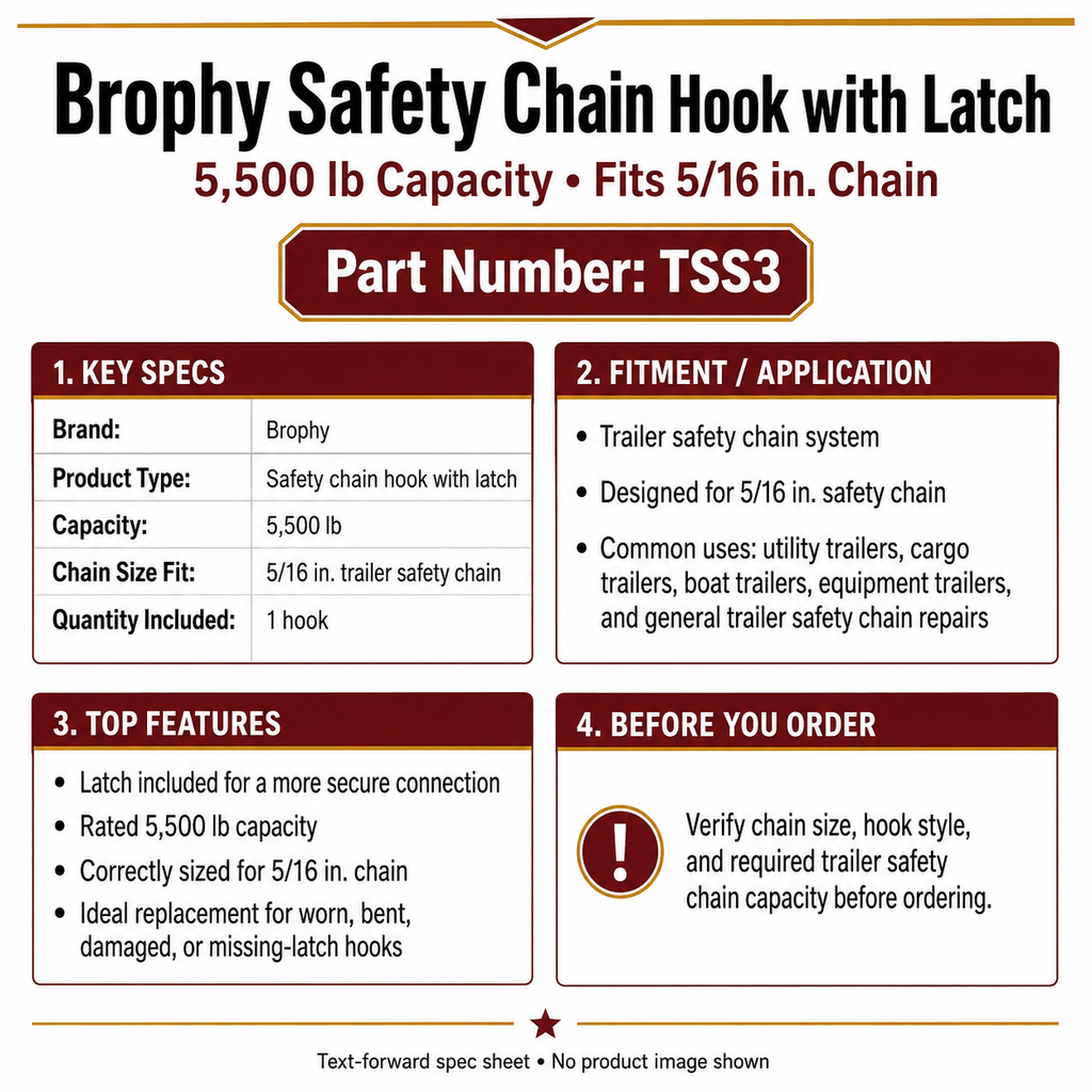Brophy Safety Chain Hook with Latch - 5,500 lb Capacity - Fits 5/16" Chain (TSS3)