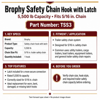 Brophy Safety Chain Hook with Latch - 5,500 lb Capacity - Fits 5/16" Chain (TSS3)
