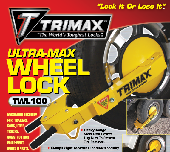 Trimax Ultra-Max Adjustable Wheel Lock for 10" to 18" Wheels with Steel Lug Nut Protector (TWL100)