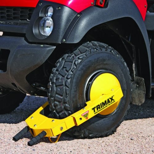 Trimax Ultra-Max Adjustable Wheel Lock for 10" to 18" Wheels with Steel Lug Nut Protector (TWL100)