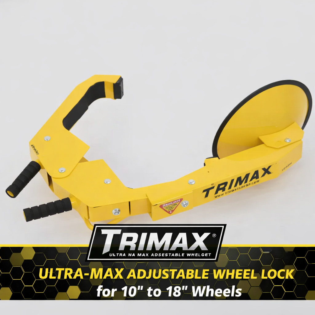 Trimax Ultra-Max Adjustable Wheel Lock for 10" to 18" Wheels with Steel Lug Nut Protector (TWL100)