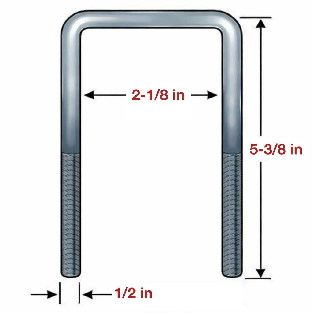 2-1/8 x 5-3/8" Square U Bolt Kit with Plates Trailer Boat Axles 1/2" 2 x 2 Tube (UBK-2000-SQ)