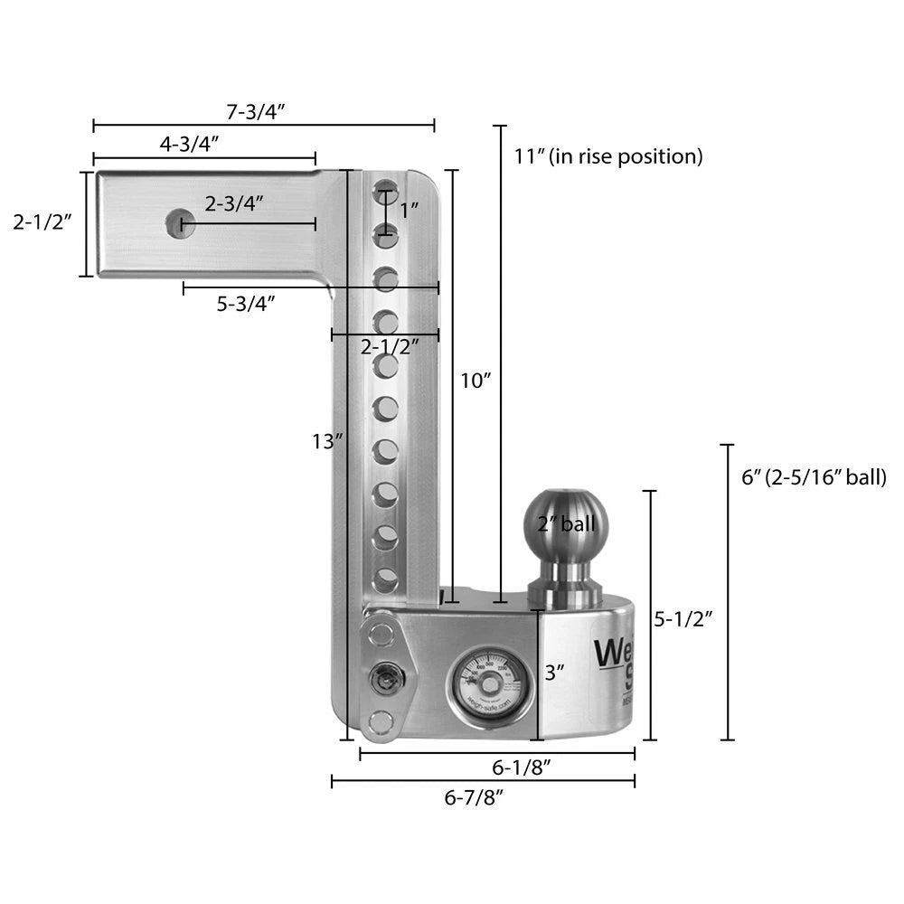 WeighSafe 2.5" Locking Hitch Pin & Ball Keyed Alike Mount 10" Drop 18.5k Rated (WS10-2.5-KA)