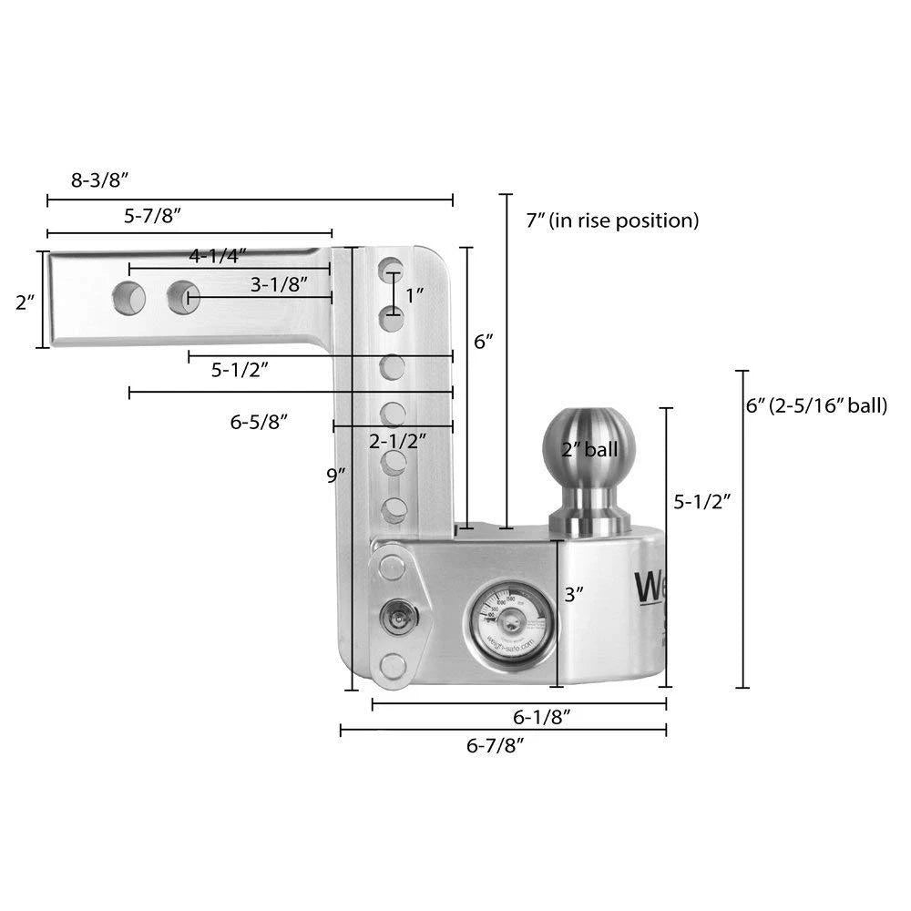 Weigh Safe 2" Locking Hitch Pin & Ball Keyed Alike Ball Mount 6" Drop 10k Rated (WS6-2-KA)