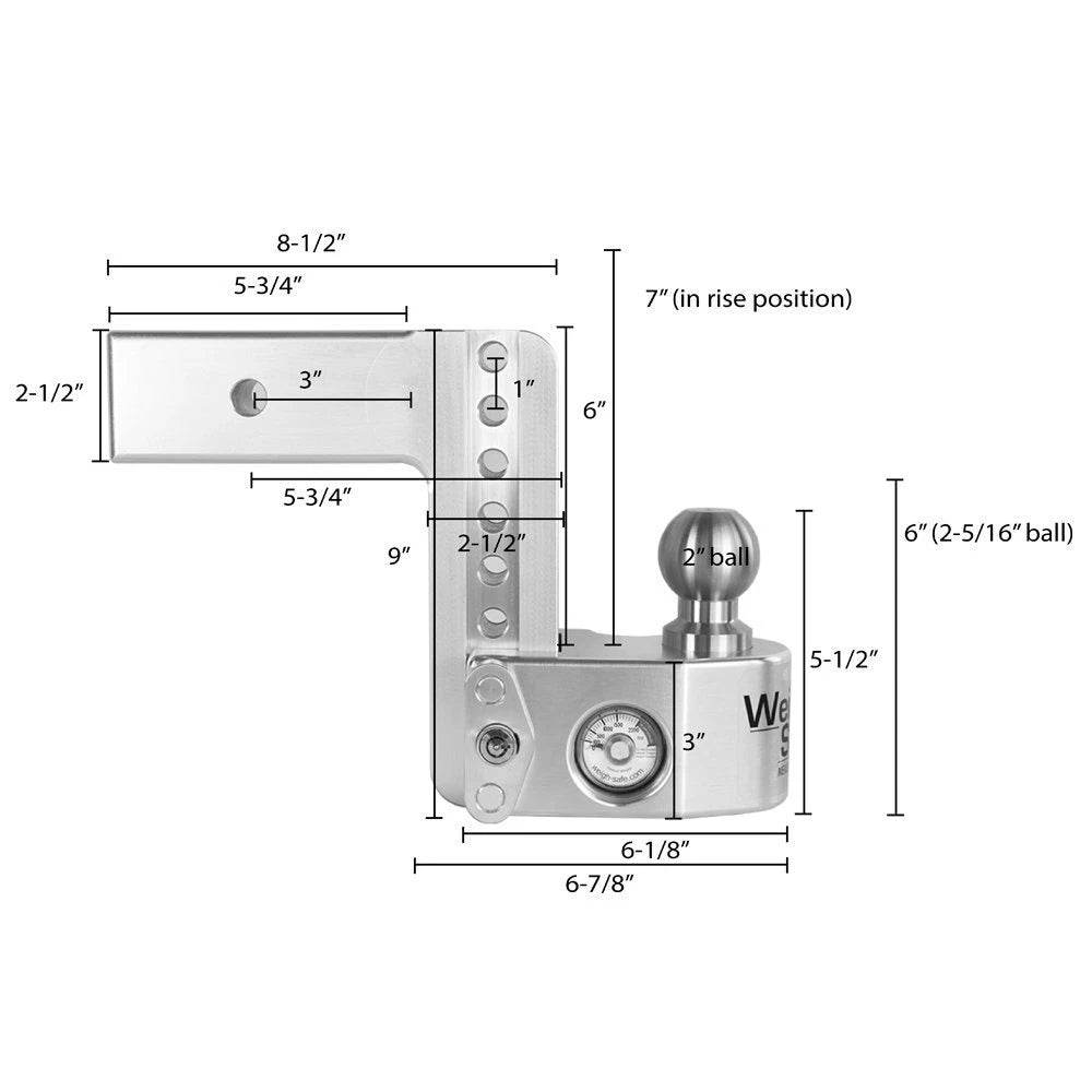 Weigh Safe 2.5" Locking Hitch Pin & Ball Keyed Alike Mount 6" Drop 14.5k Rated (WS6-2.5-KA)