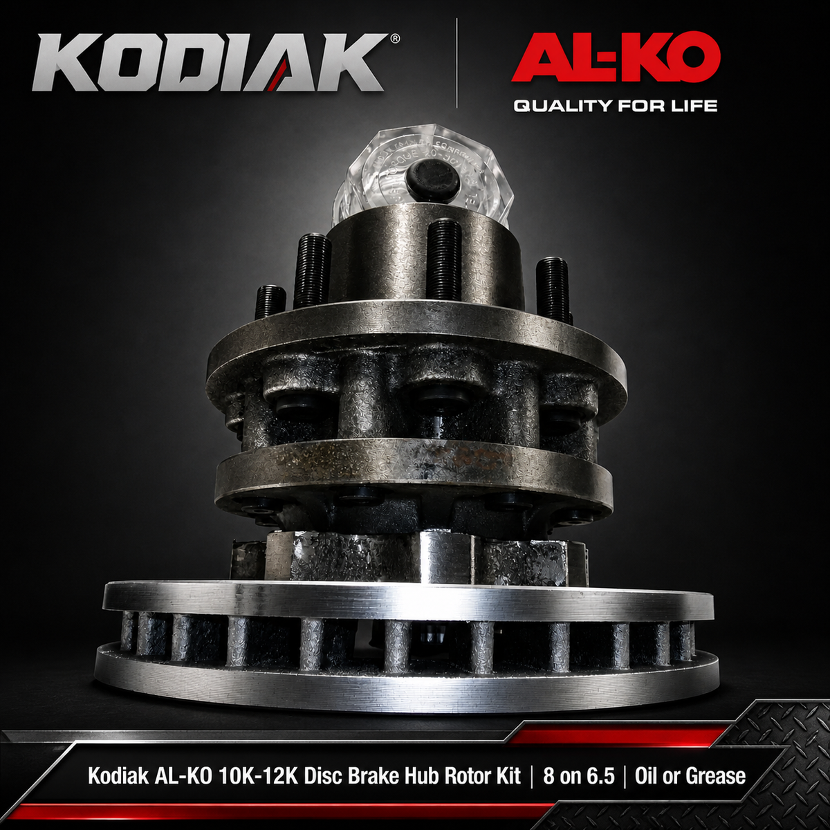 HD Kodiak AL-KO 10K-12K Disc Brake Hub Rotor Kit 8 on 6.5 Oil or Grease (2-H-11-12A-REER)
