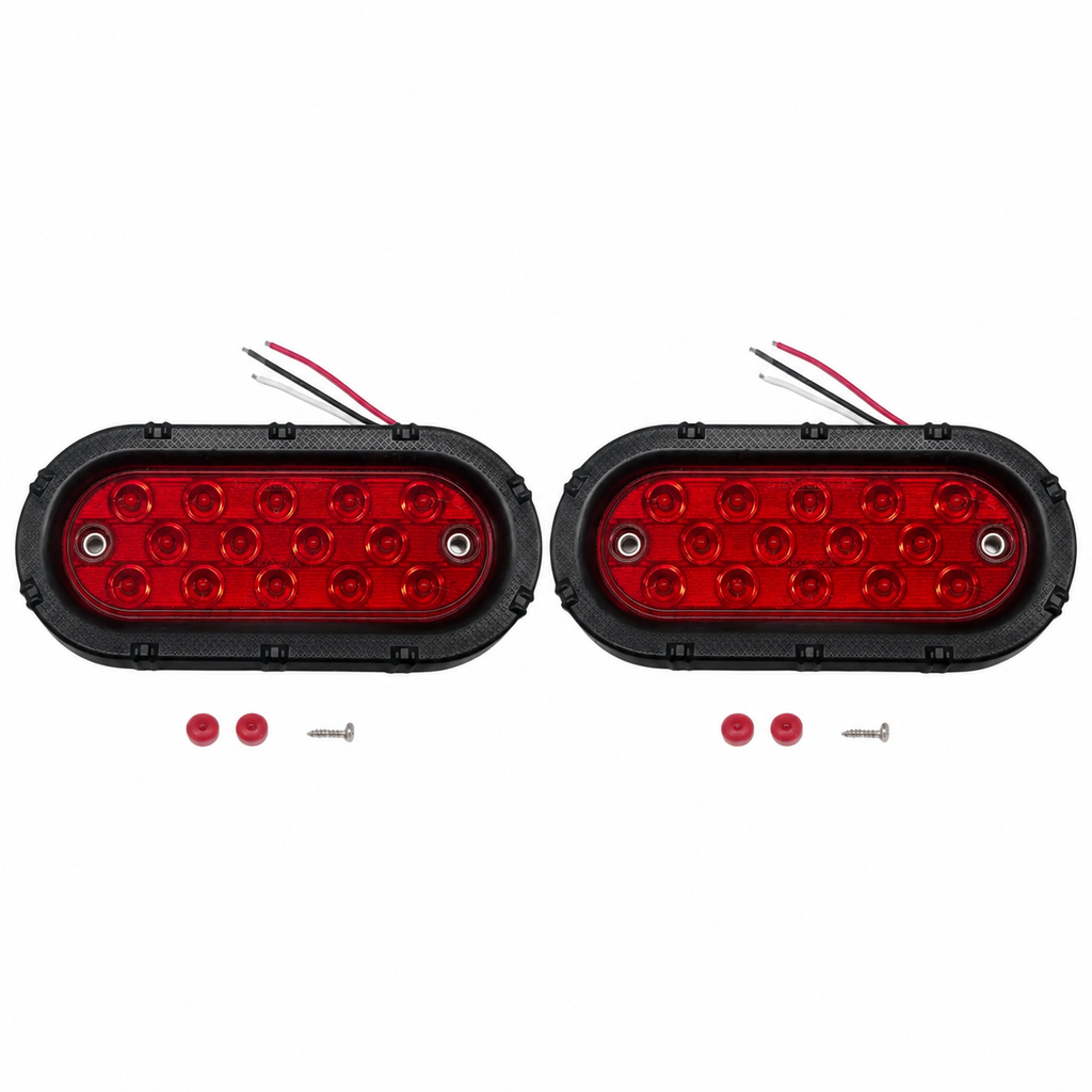 Two - Maxxima Red 6" Oval Low Profile LED Stop Tail Brake Lights with Two Grommets (M63350R + M50607-LOTOF2)