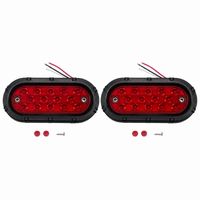Two - Maxxima Red 6" Oval Low Profile LED Stop Tail Brake Lights with Two Grommets (M63350R + M50607-LOTOF2)
