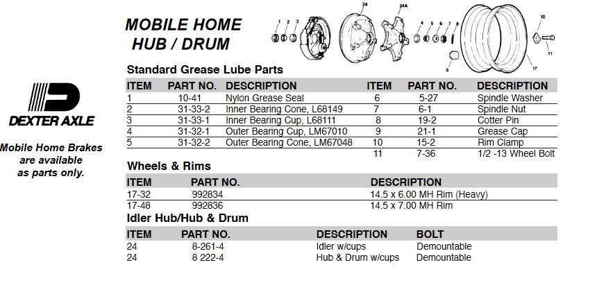 Dexter Mobile Home Wheel Bolts 1/2"-13 fits 8-261-04 Hub Trailer 1.62" Long (007-036-00)