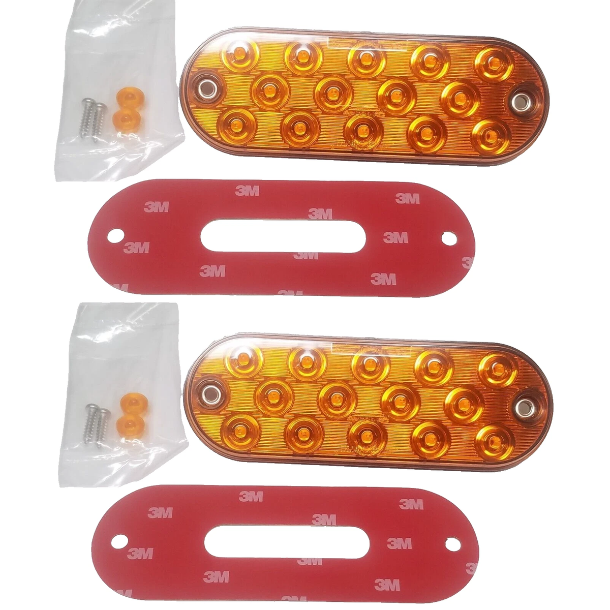 Two - Maxxima Low Profile AMBER LED 6" Oval Turn Tail Light Truck w/ Two Mounting Tape (M63350Y + M63350-TAPE-LOTOF2)