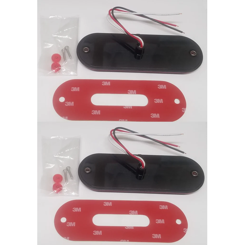 Two - Maxxima Red 6" Oval Low Profile LED Stop Tail Brake Lights with Two Mounting Tape (M63350R + M63350-TAPE-LOTOF2)