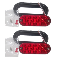 Two - Maxxima Red 6" Oval Low Profile LED Stop Tail Brake Lights with Two Grommets (M63350R + M50607-LOTOF2)