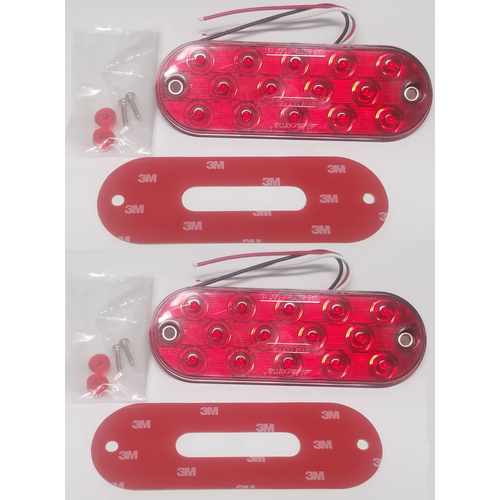 Two - Maxxima Red 6" Oval Low Profile LED Stop Tail Brake Lights with Two Mounting Tape (M63350R + M63350-TAPE-LOTOF2)