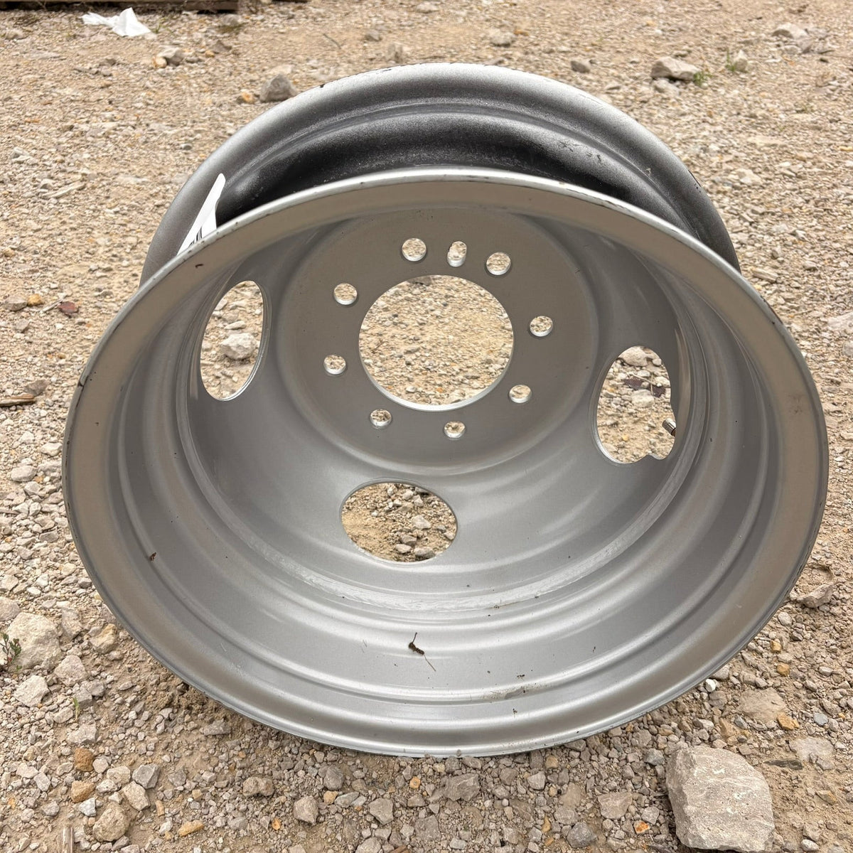 Need a Trailer Part 16x6 silver dual trailer wheel with 8 on 6.5 bolt pattern and 4.77 inch pilot center bore