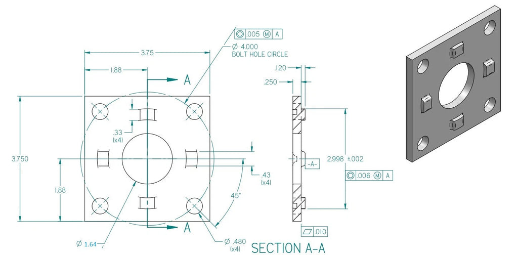 2000# Trailer Axle Brake Backing Plate Mount Flange 1.64" size spindle axel (004-034-00)
