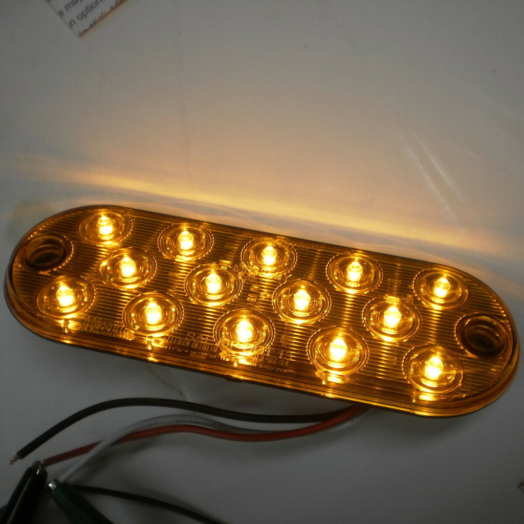 Two - Maxxima Low Profile AMBER LED 6" Oval Turn Tail Light Truck w/ Two Mounting Tape (M63350Y + M63350-TAPE-LOTOF2)