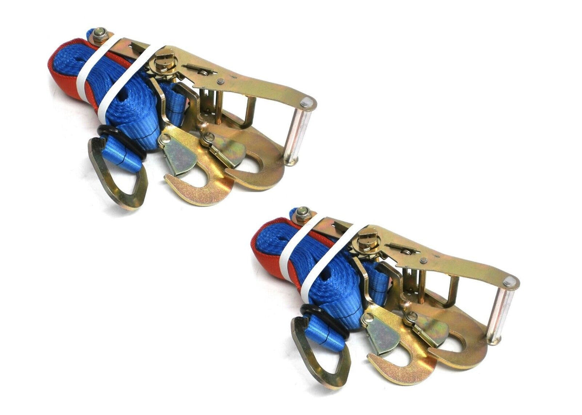Set of 2 Car Tie Down Ratchet Axle Straps 10 Trailer RV (TSCR-2)