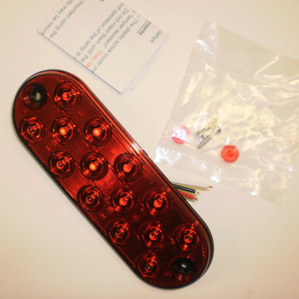 Two - Maxxima Red 6" Oval Low Profile LED Stop Tail Brake Lights with Two Grommets (M63350R + M50607-LOTOF2)