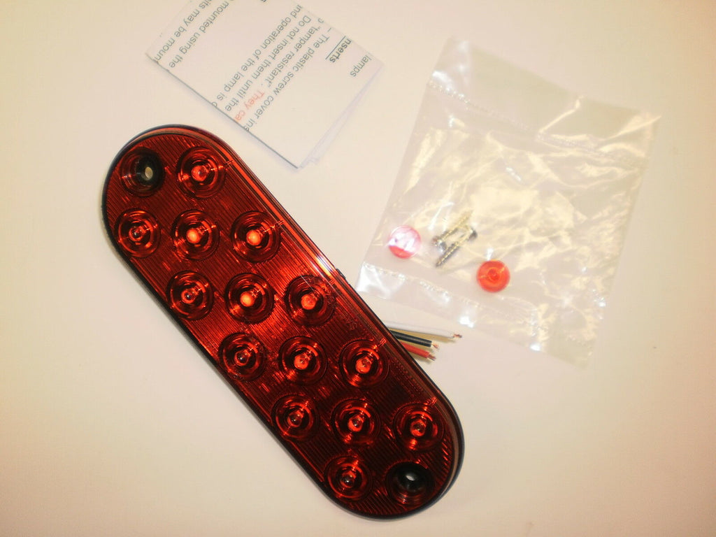 2-Maxxima Low Profile Red LED 6" Oval Stop Brake Tail Light Trailer w/ Grommets (M63350R + M50607-LOTOF2)